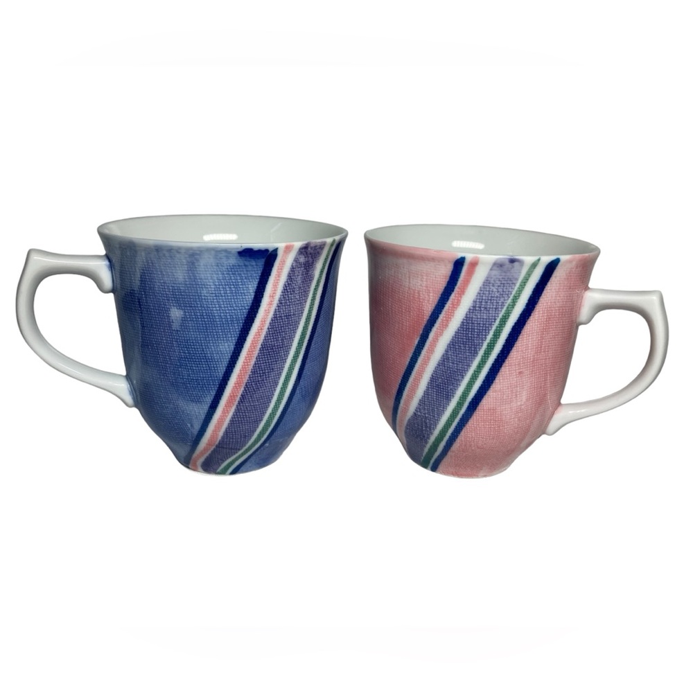 Set of 2 - The Toscany Collection Japan Ceramic Pink Blue Tea Cup Mug 8 oz each